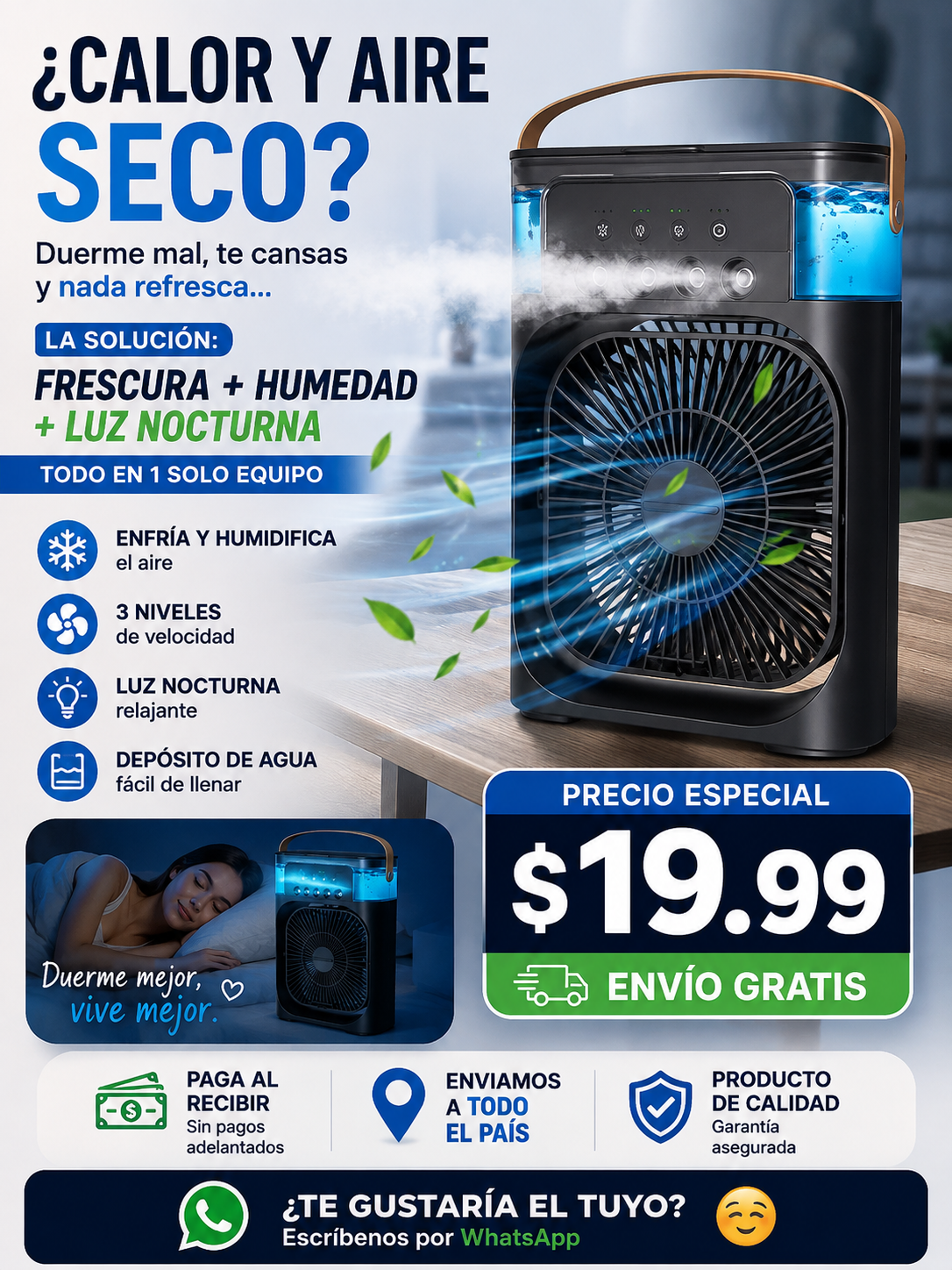 🧊 Mini Ventilador Humidificador ❄️ Refresca tu espacio al instante