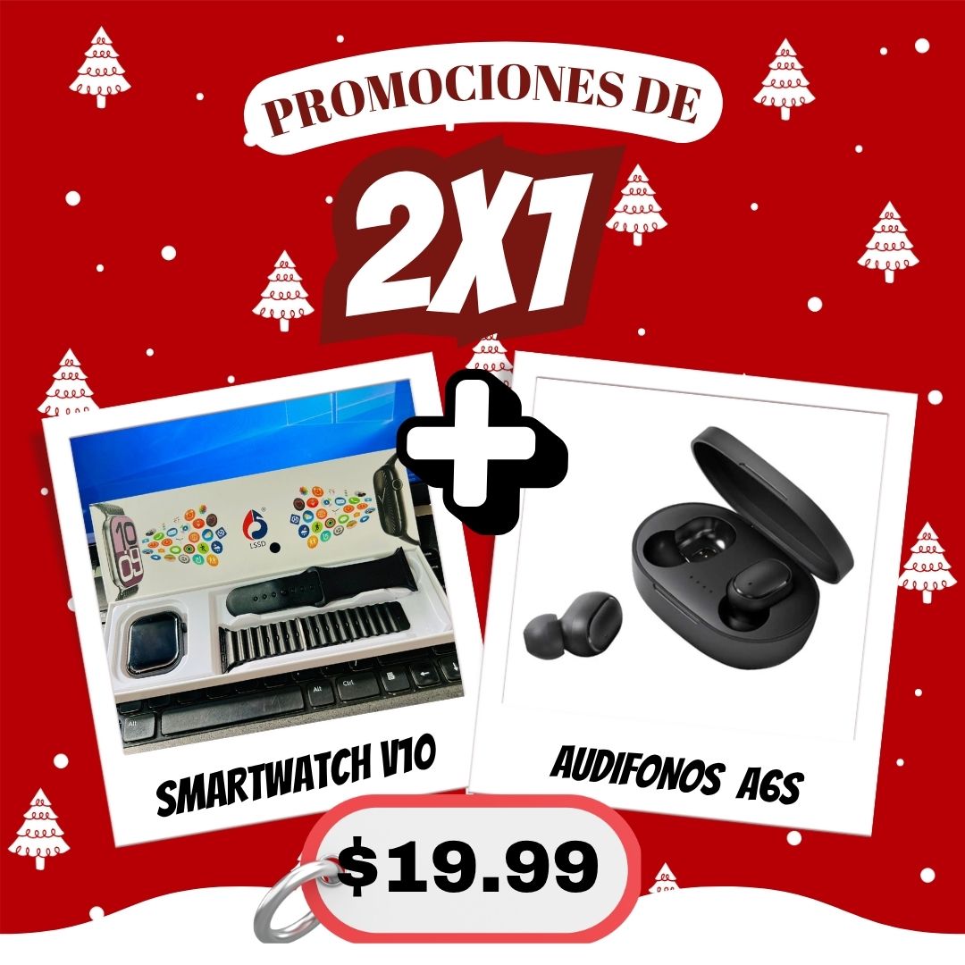 🎄Promociones navidad, Reloj inteligente + Audífonos bluetooth