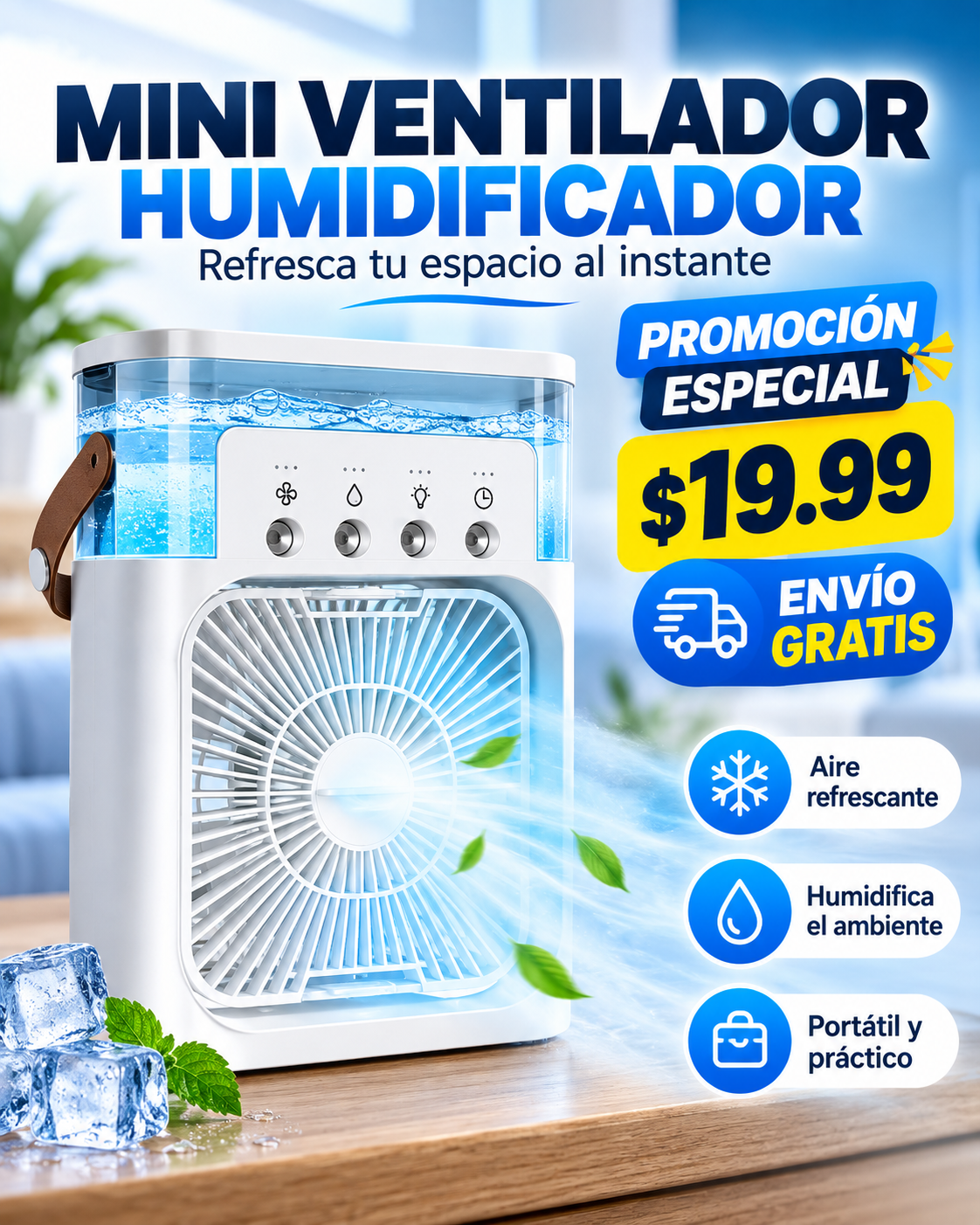 🧊 Mini Ventilador Humidificador ❄️ Refresca tu espacio al instante