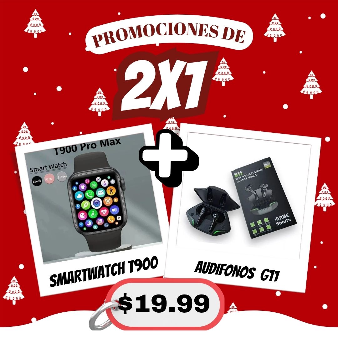 🎄Promociones navidad,  Reloj inteligente + Audífonos bluetooth